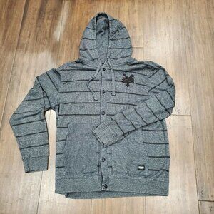 Zoo York Women's Knitted Button Up Hooded Sweater Size Large Gray Warm Soft